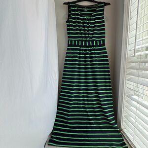 Talbots Striped Maxi Dress Sleeveless Blue Green Women’s XS